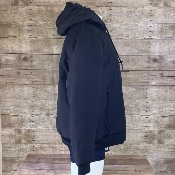 Kenneth Cole Mens Hooded‎ Puffer Jacket Black Double Zip Bib Bomber Coat KC NEW